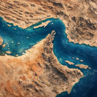 digitalart top down view of map of the strait of Hormuz with no words